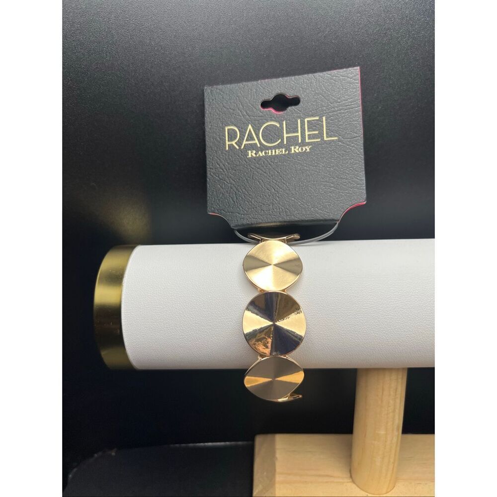 New! RACHEL Rachel Roy Gold Tone Flat Metal Disc Stretch Fashion Bracelet